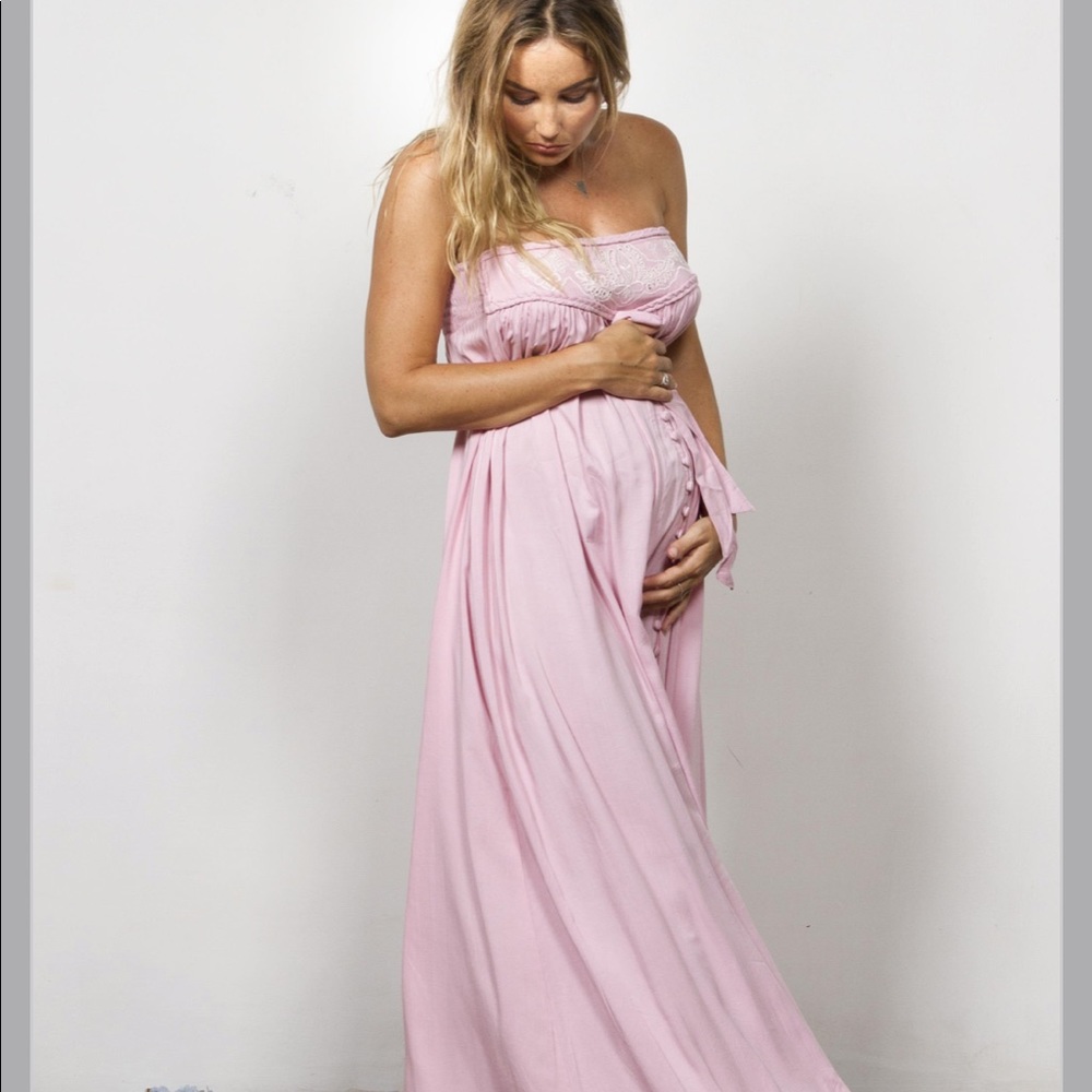 Fillyboo embroidered maternity dress in pink-